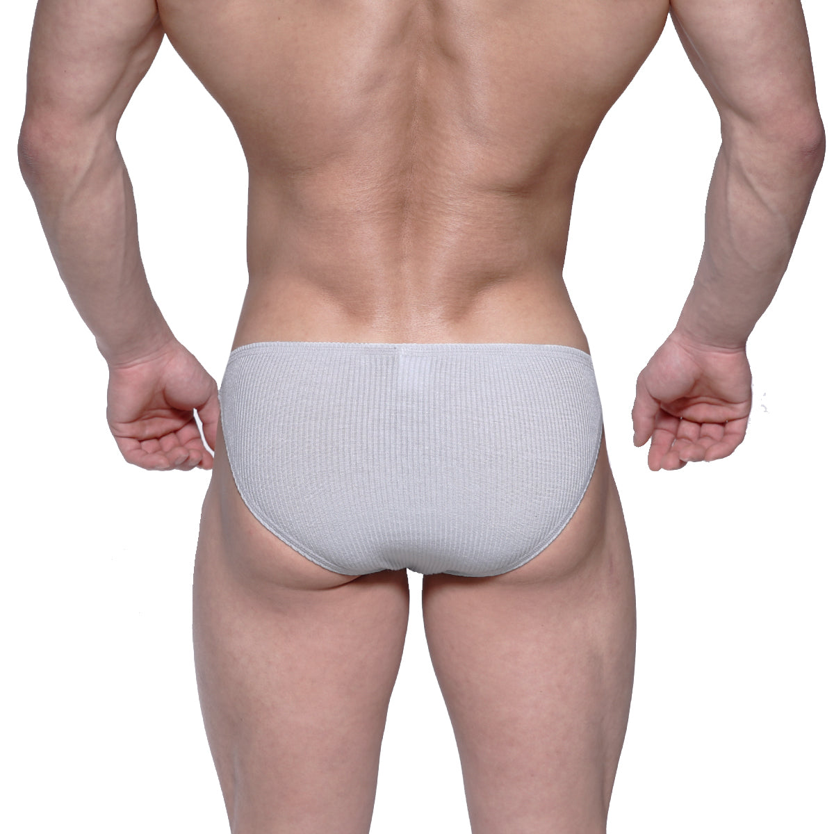 Light gray ribbed cotton briefs metro male wear rivera bikini 6006-10 front view with soft texture