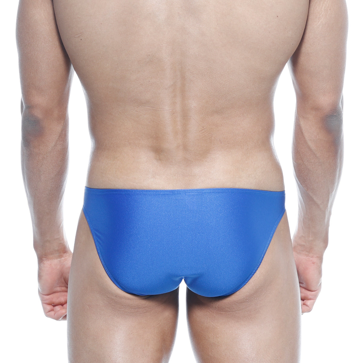 Bright blue metroMalewear max bulge bikini one-piece swim trunks with sleek smooth form-fitting design