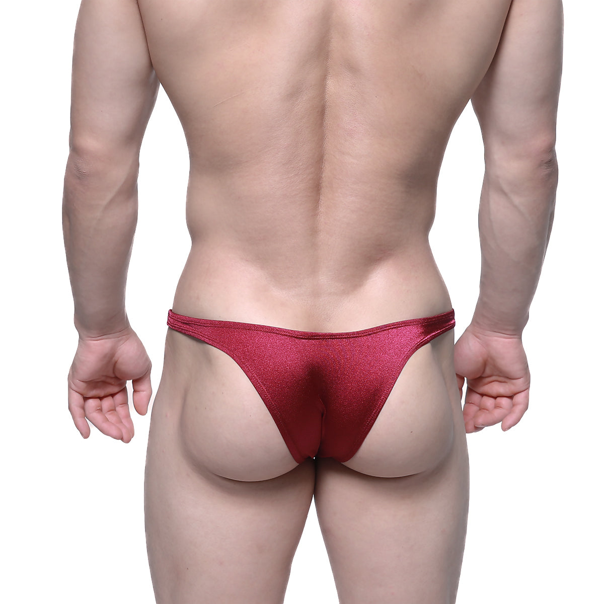 MetroMaleWear Monaco bikini burgundy shimmering red metallic thong with sleek form-fitting design front view