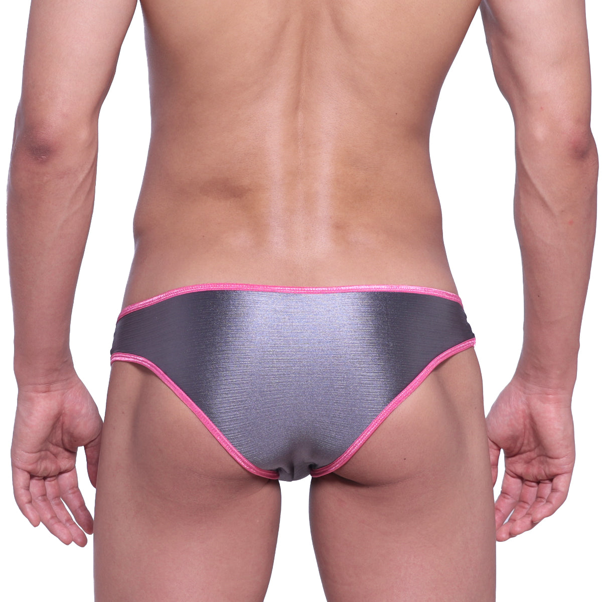 Silver metallic briefs with vibrant pink trim by metromalewear focus brief metal gray 6107-02
