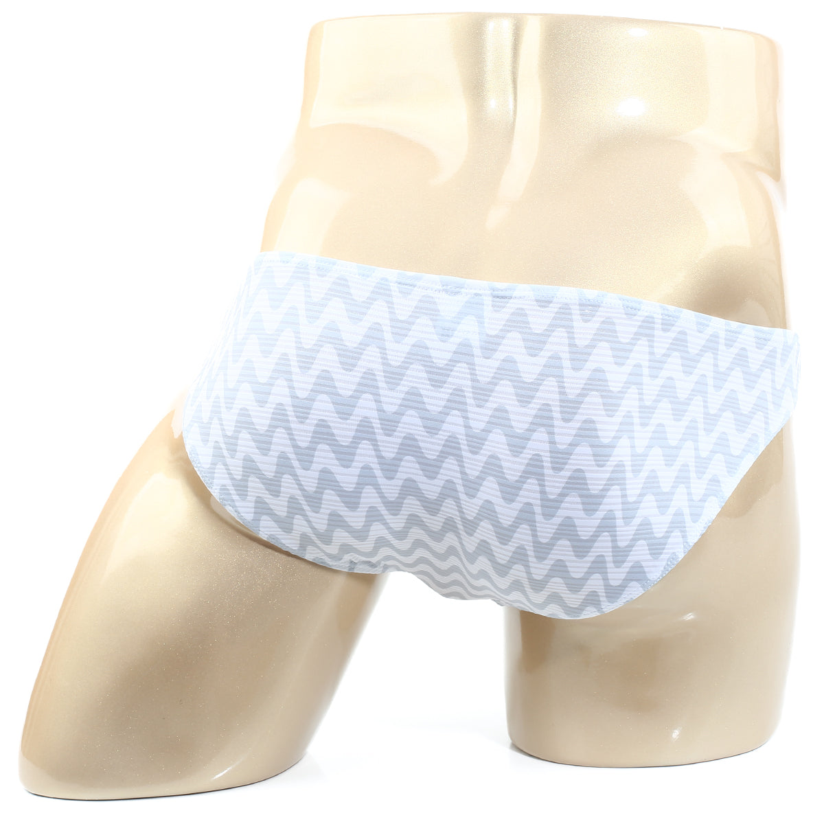 MetroMaleWear Senal lowrise bikini white 6115-44 light blue and gray zigzag cotton briefs on a mannequin