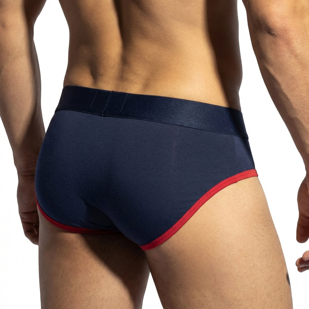 MetroMaleWear panel bikini navy briefs with red trim and smooth stretchy fabric waistband for comfortable wear