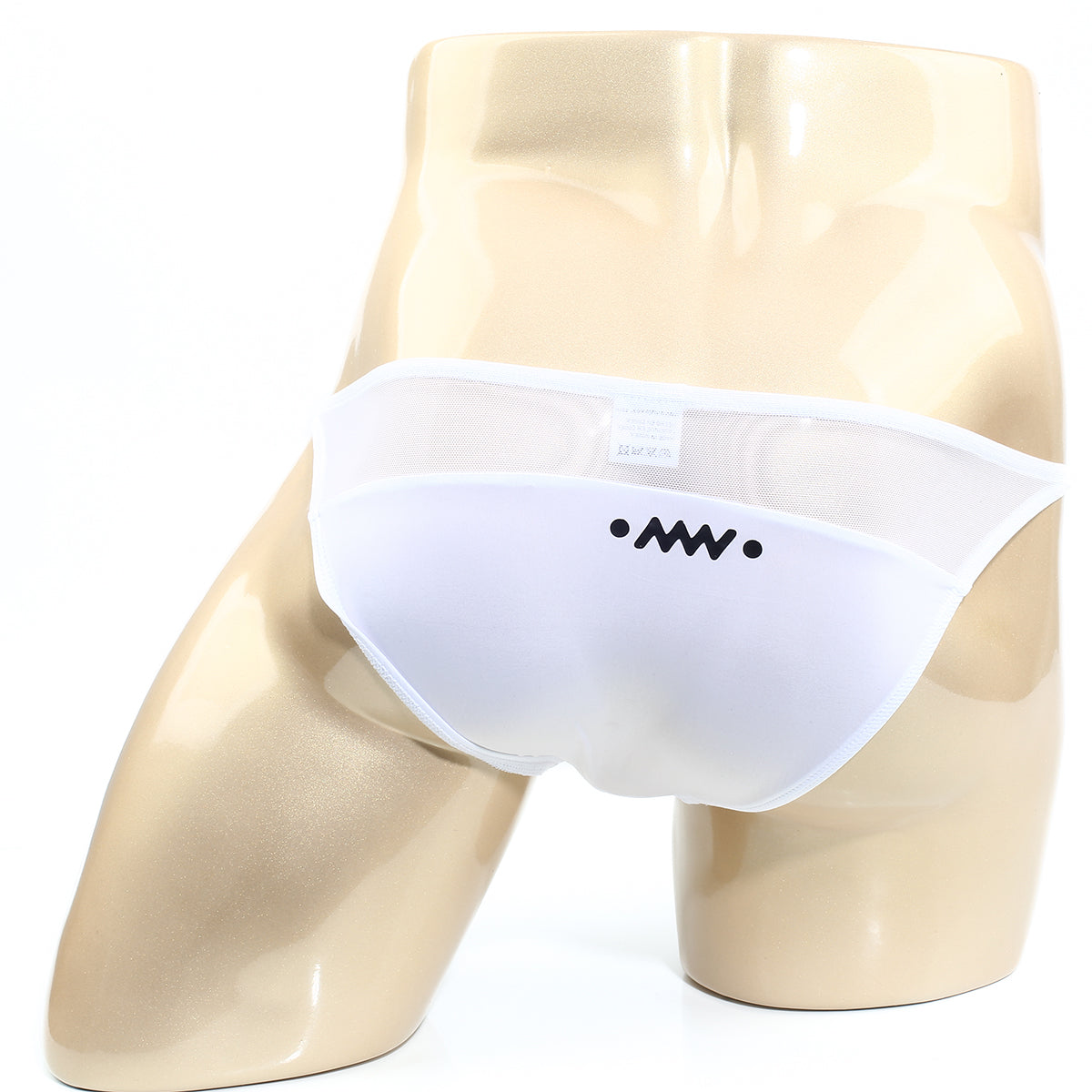 MetroMaleWear Prodigy bikini white mesh briefs with black embroidered logo on the front for breathable comfort