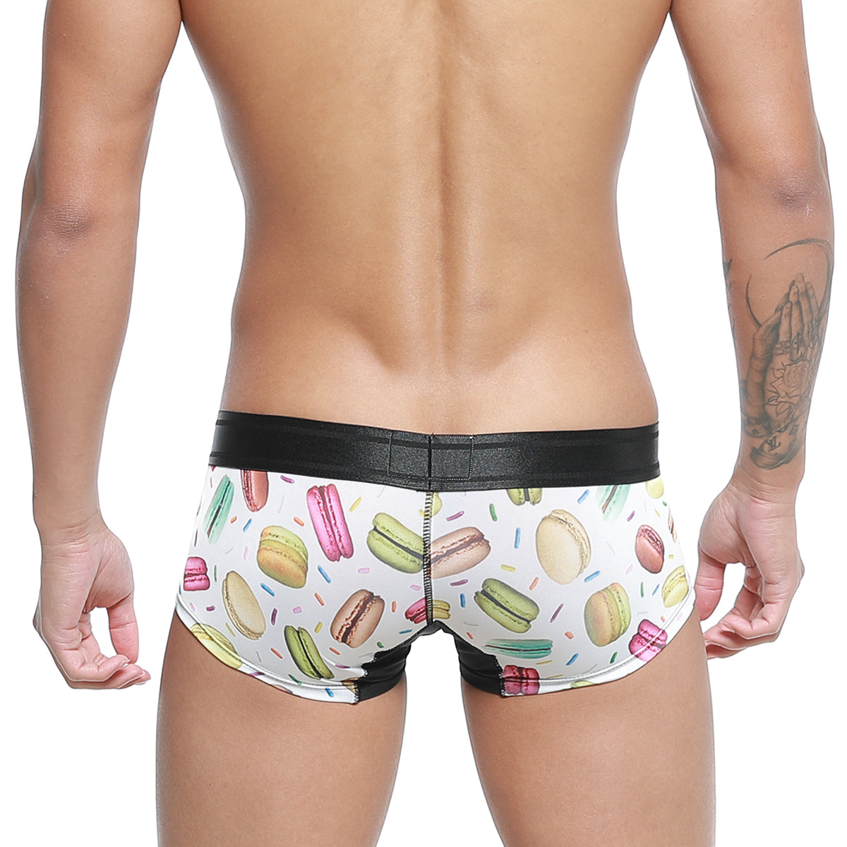 White briefs metro male wear micro mini boxer macaron 7013-32 with colorful macarons sprinkles and black waistband