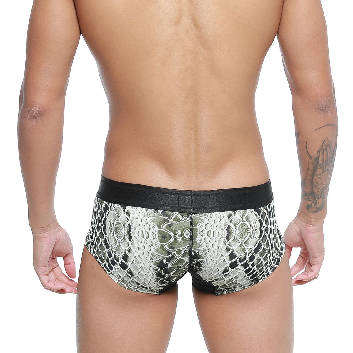 Black and silver patterned lace-trimmed briefs with sleek modern design by metromalewear micro mini boxer python 7013-60