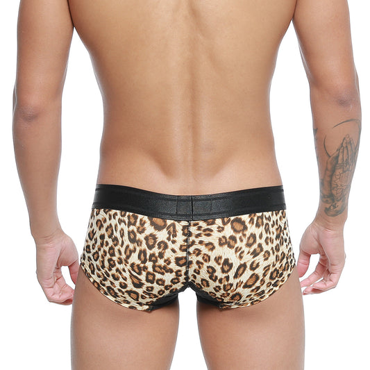 MetroMalewear micro mini boxer briefs leopard print with black elastic waistband for men