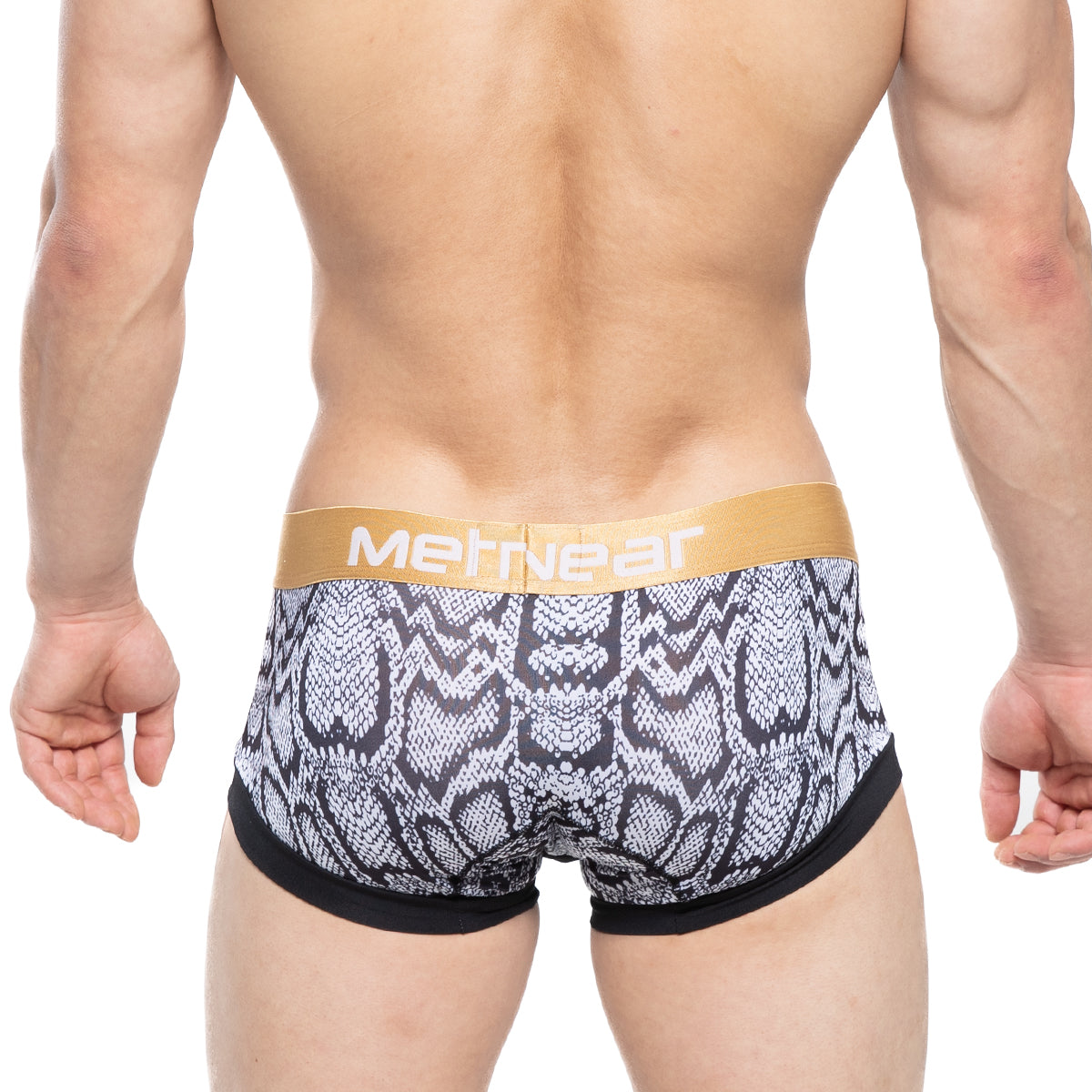Metro malewear nano trunk snake 7016-61 briefs with black white snake scale pattern gold waistband and black edges