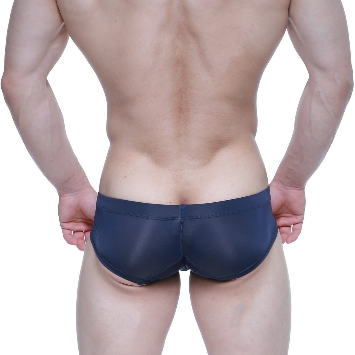 Metro malewear nano short boxer swim trunks in dark blue sheer mesh with smooth elastic waistband