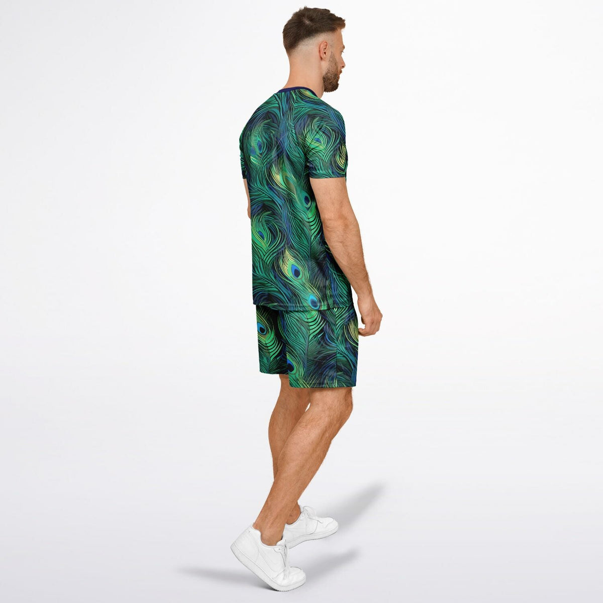 Maris Equi Peacock Feather Print Shorts And Top Set For Men
