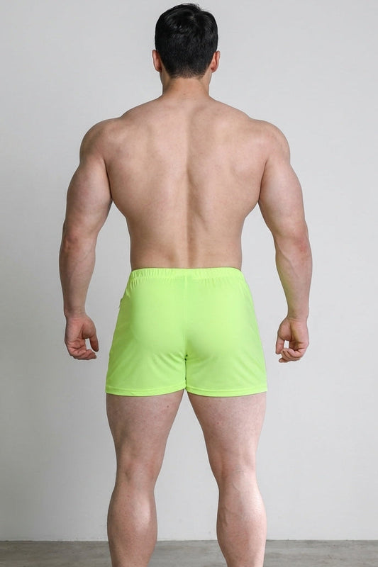 JJ Malibu Men's Karma 2" Short Shorts with Zipper Pockets - Neon Yellow