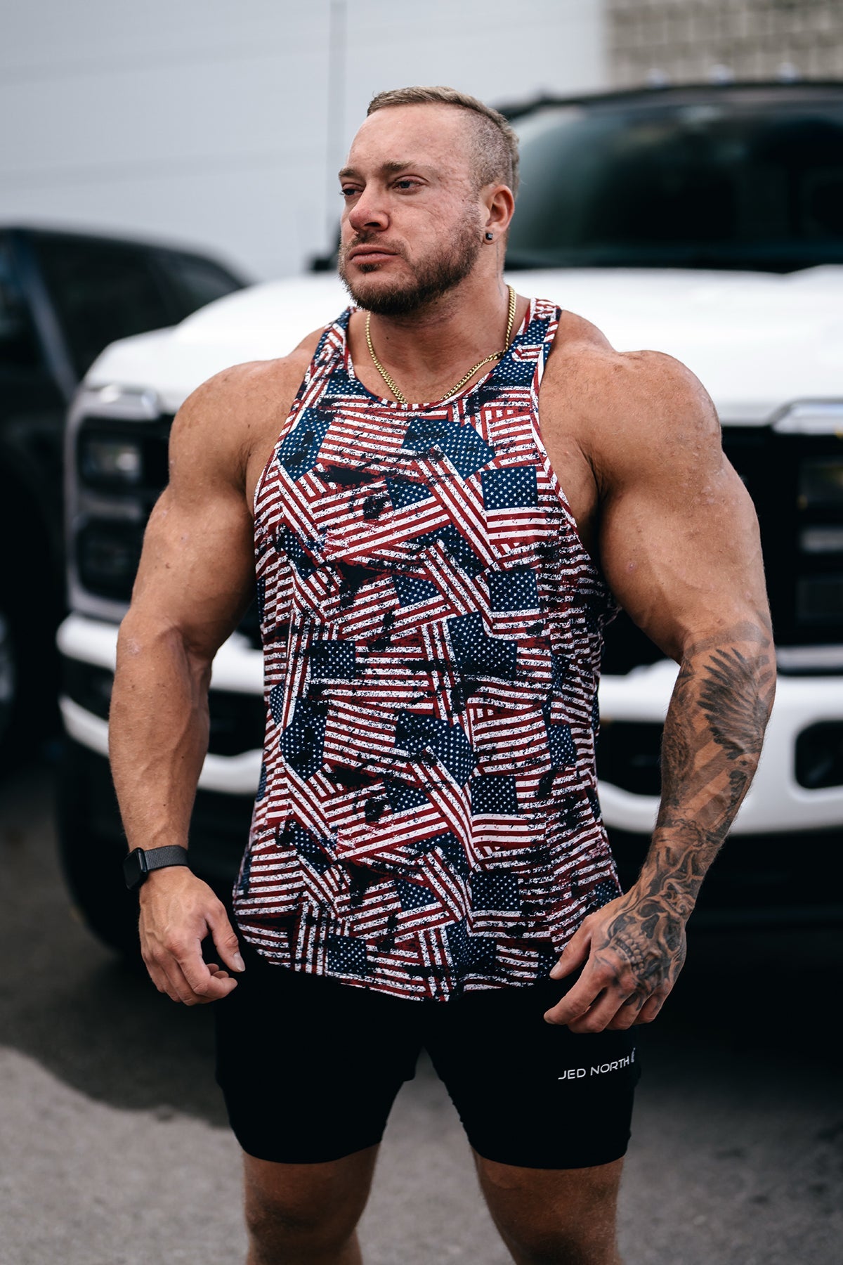 Jed North Men's Graphic Muscle Stringer - USA Flag