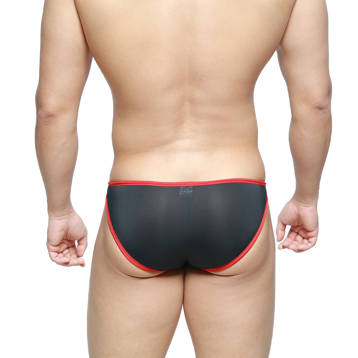 Black sheer briefs with red trim from MetroMaleWear dangerous brief black 8004-20 featuring a bold design