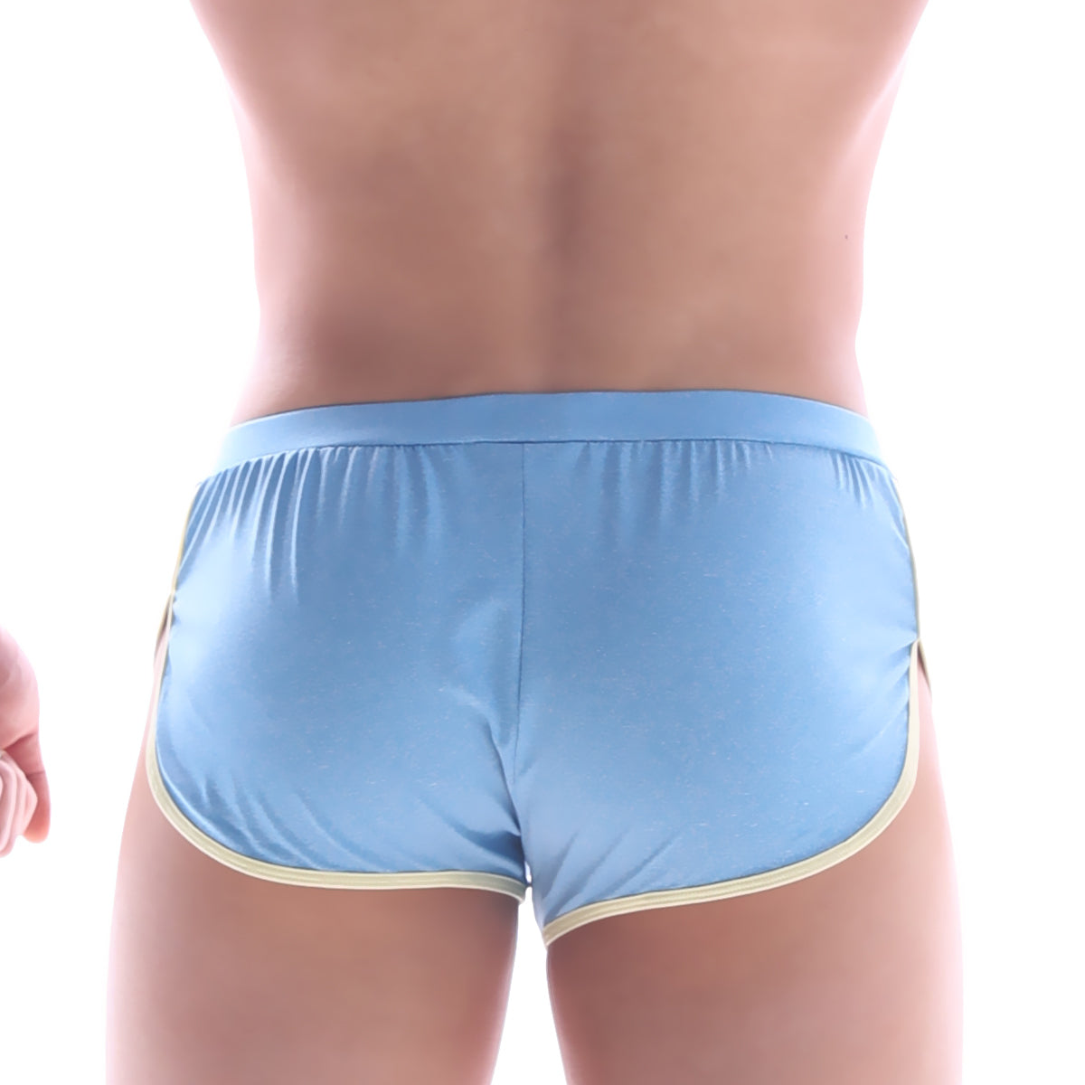 Light blue athletic style briefs with cream trim by metromalewear comfort boxer model 8019-08