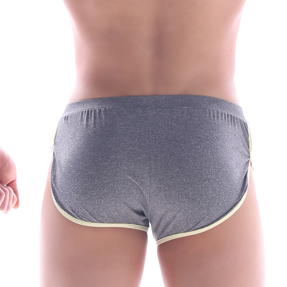Gray heathered MetroMaleWear comfort boxer briefs with light yellow trim for athletic support and comfort