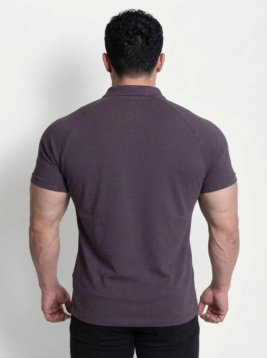 Jed North Men's Premium Muscle-Fit Polo Tee w/ Zipper - Dark Gray