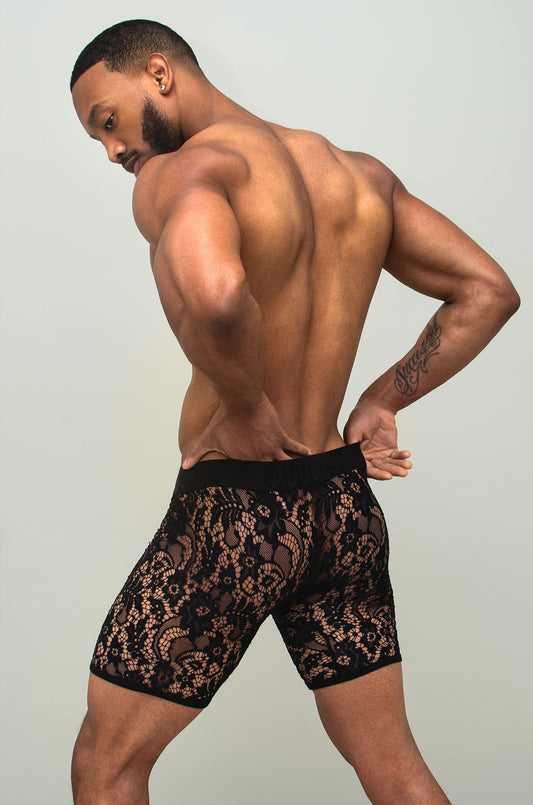 Adonis by Kyhry Men's Black Sheer Lace Boxer Brief