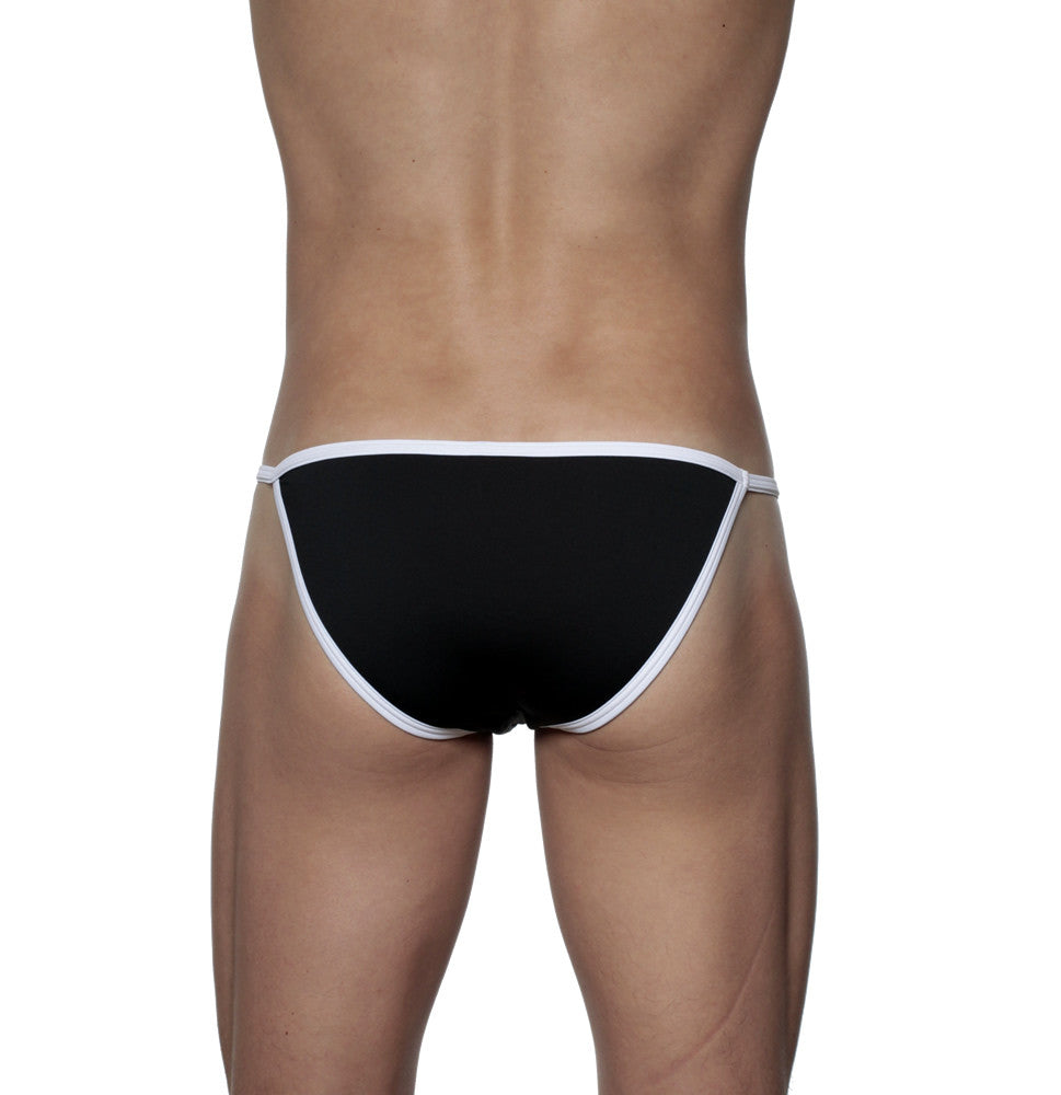Black briefs with white trim groovin accent string bikini black st0402 showing front view with smooth fabric