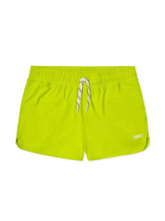 Bike® track short bright neon green athletic shorts with white drawstring and subtle bike branding on the side