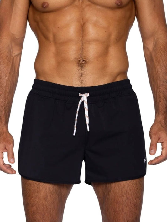 Black bike athletic BAM200 track shorts with white drawstring and subtle side logo designed for active wear