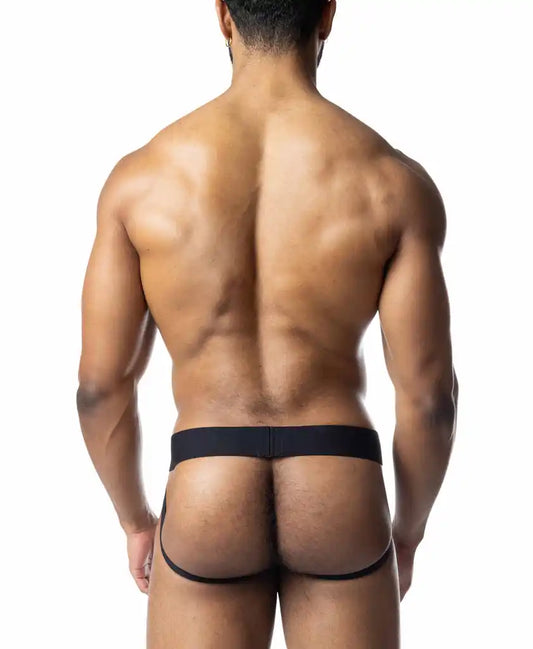 Black blur jockstrap athletic briefs with a snug form-fitting design for active support and comfort