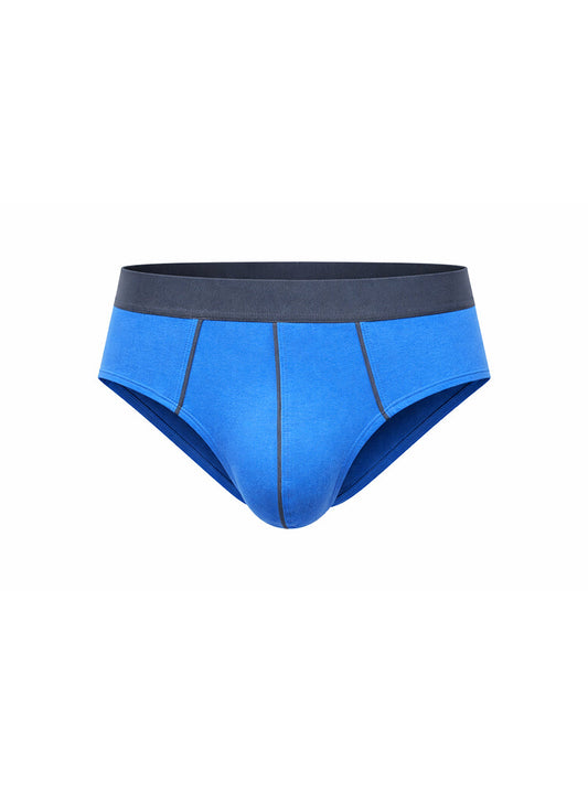 Bright blue basix comfort contrast brief with dark gray waistband and subtle stitching details in front view