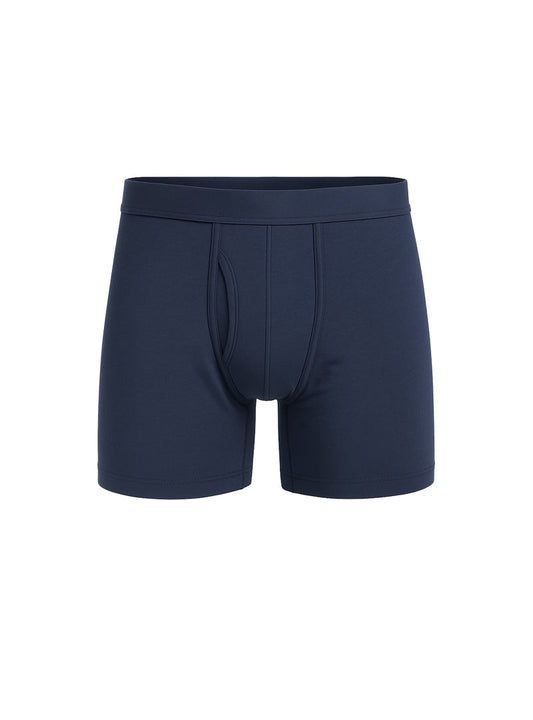 Navy blue big mans cotton boxer brief with smooth seamless fabric and contoured design for comfortable fit