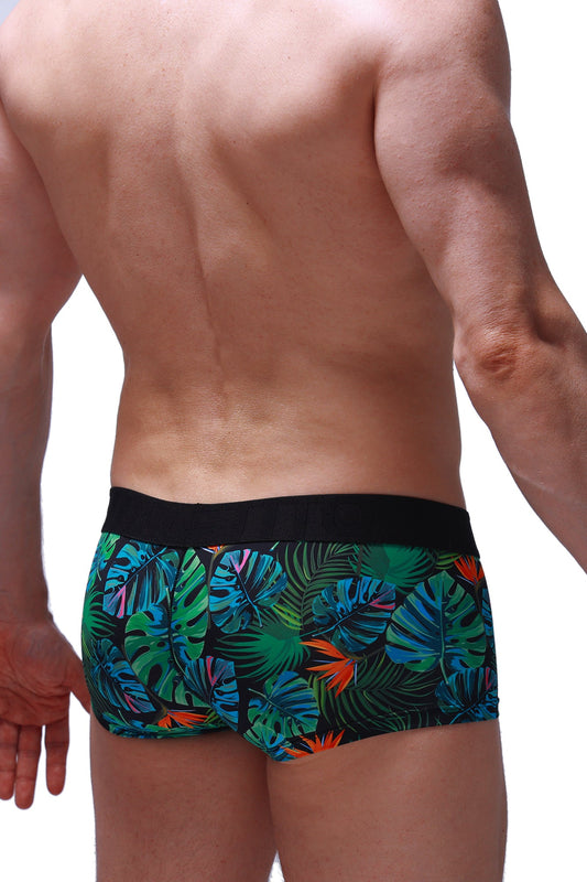 Boxer chill souarce tropical vibrant tropical leaf-patterned boxer briefs with black elastic waistband for comfort