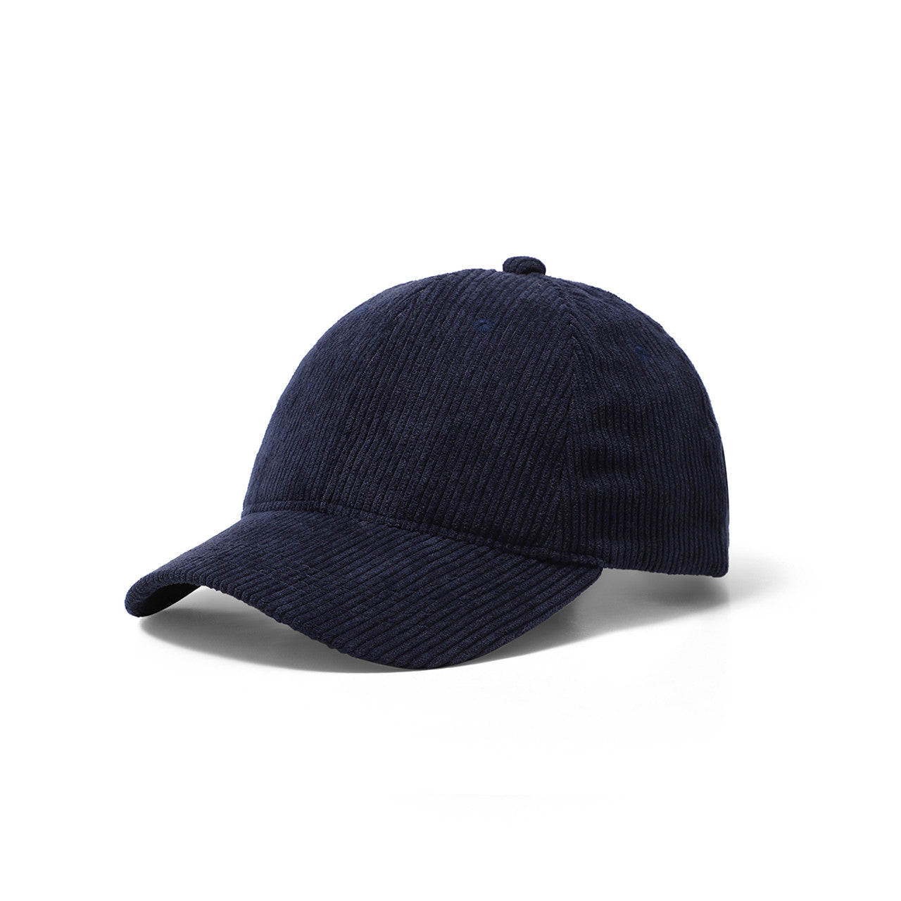 Dark navy corduroy baseball cap with structured crown and curved brim in a classic casual style