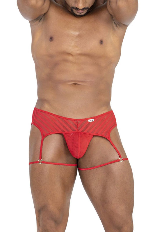Candyman 99792 mesh garter thongs in red feature a solid front panel and adjustable leg straps for a secure fit