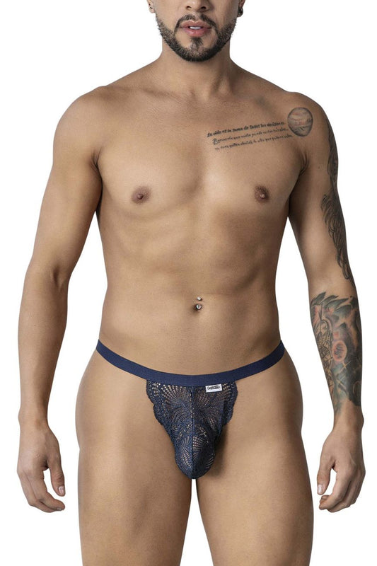 Dark blue lace thong with a solid waistband from candyman 99915 lace thongs in navy color
