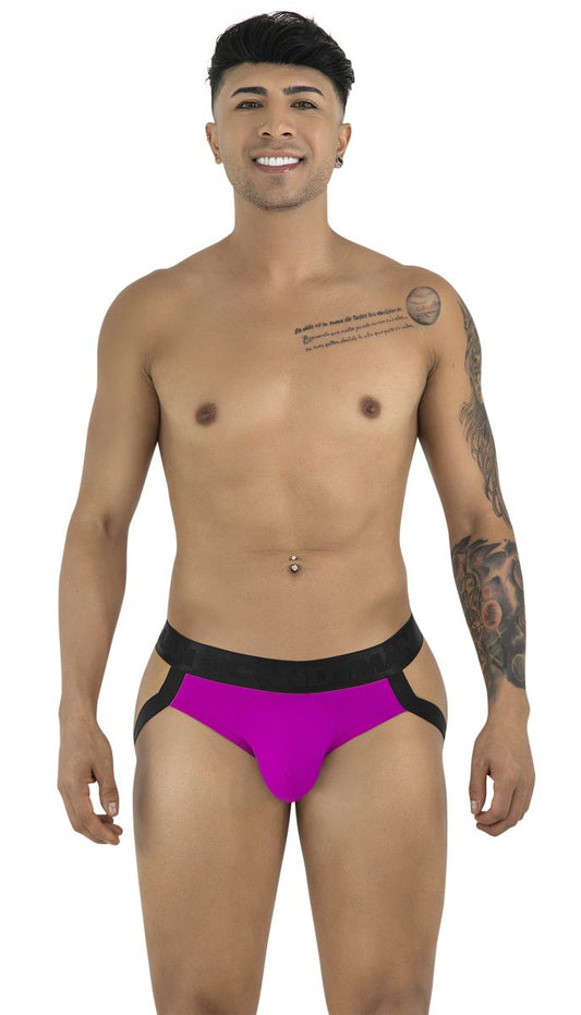 Vibrant magenta candyMan 99925 jockstrap briefs with bold black waistband and side straps for comfortable support