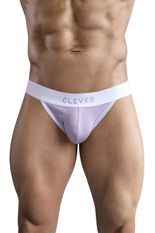 White and lavender striped briefs with a branded waistband from clever 1734 colors jockstrap color lilac collection