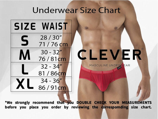 Red clever brand men’s briefs in comfortable fabric shown from the back in a vibrant blue color