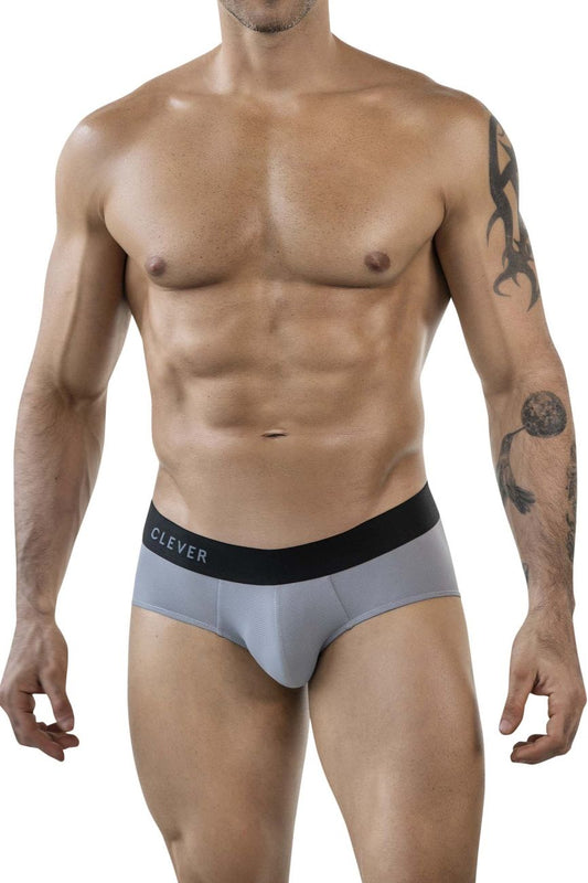 Gray clever 1862 oneal briefs with black waistband featuring white clever lettering for comfortable everyday wear