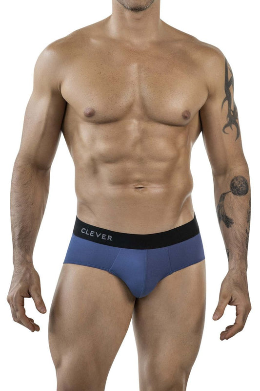 Blue clever 1862 oneal briefs with black waistband and white clever logo in petrol blue color
