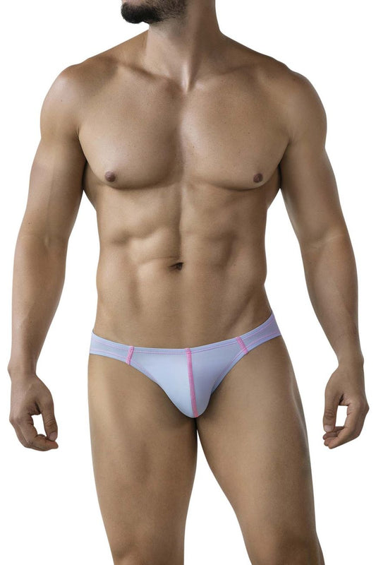 Light purple thong with pink trim from clever 2005 raices briefs in light blue color shown from the back