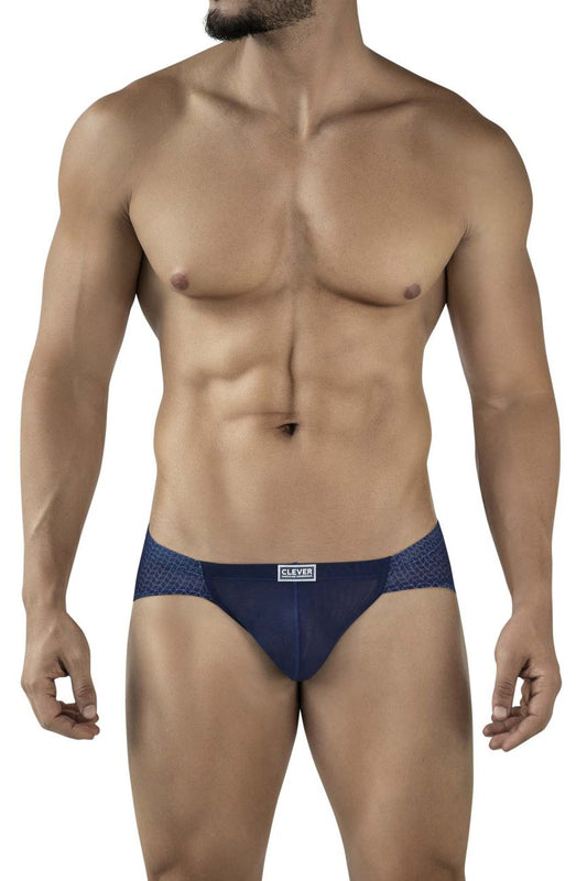Navy blue clever 2016 mosaico briefs with a subtle textured pattern and a small white brand label on the front