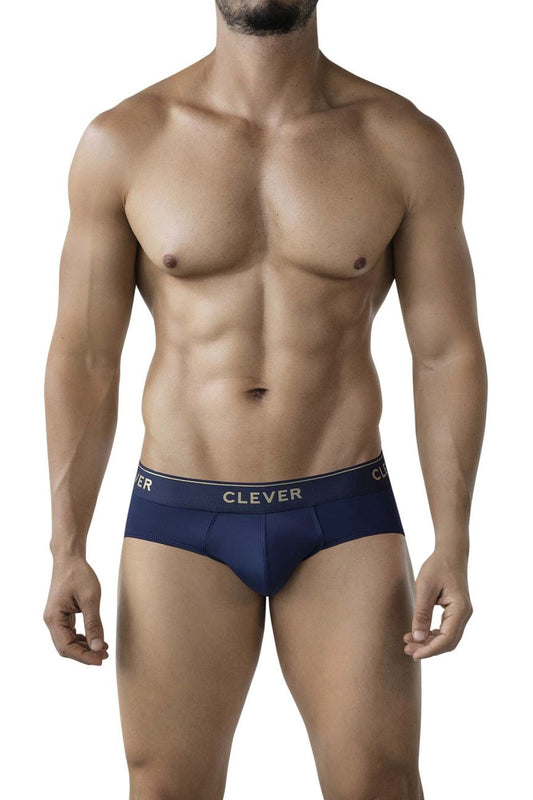 Navy blue clever 2028 valladolid briefs with subtle white logo trim on waistband for comfortable everyday wear