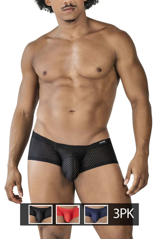 Black cleve mesh briefs with perforated design and branded waistband from clever 229947 3pk australian latin trunks