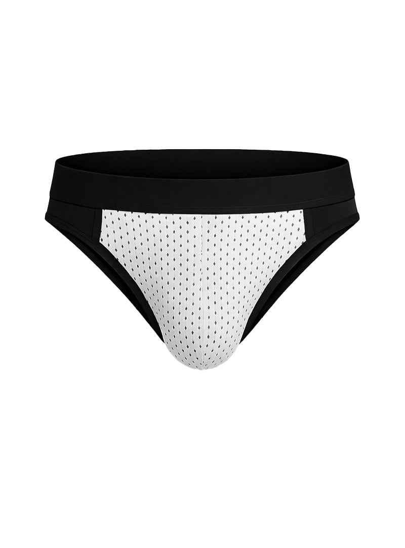 Black and white mesh cotton stretch bikini briefs with solid black waistband for comfortable everyday wear