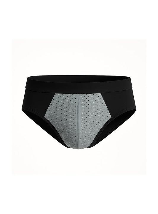 Black and gray cotton stretch athletic briefs with mesh panel design for breathability and comfort