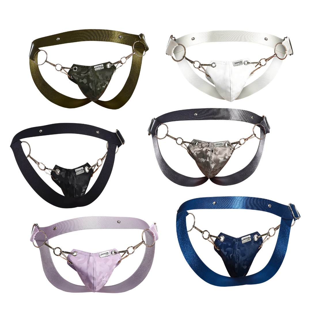 Dngeon Faux Leather Mesh Jockstrap Side Hooks -Military-