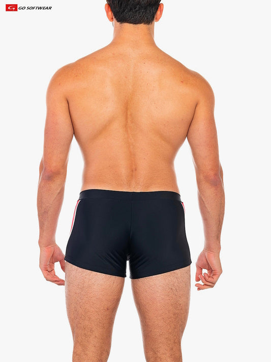 Go Softwear 4562 Men's Folsom Sq-Cut Swimsuit - Black/Red
