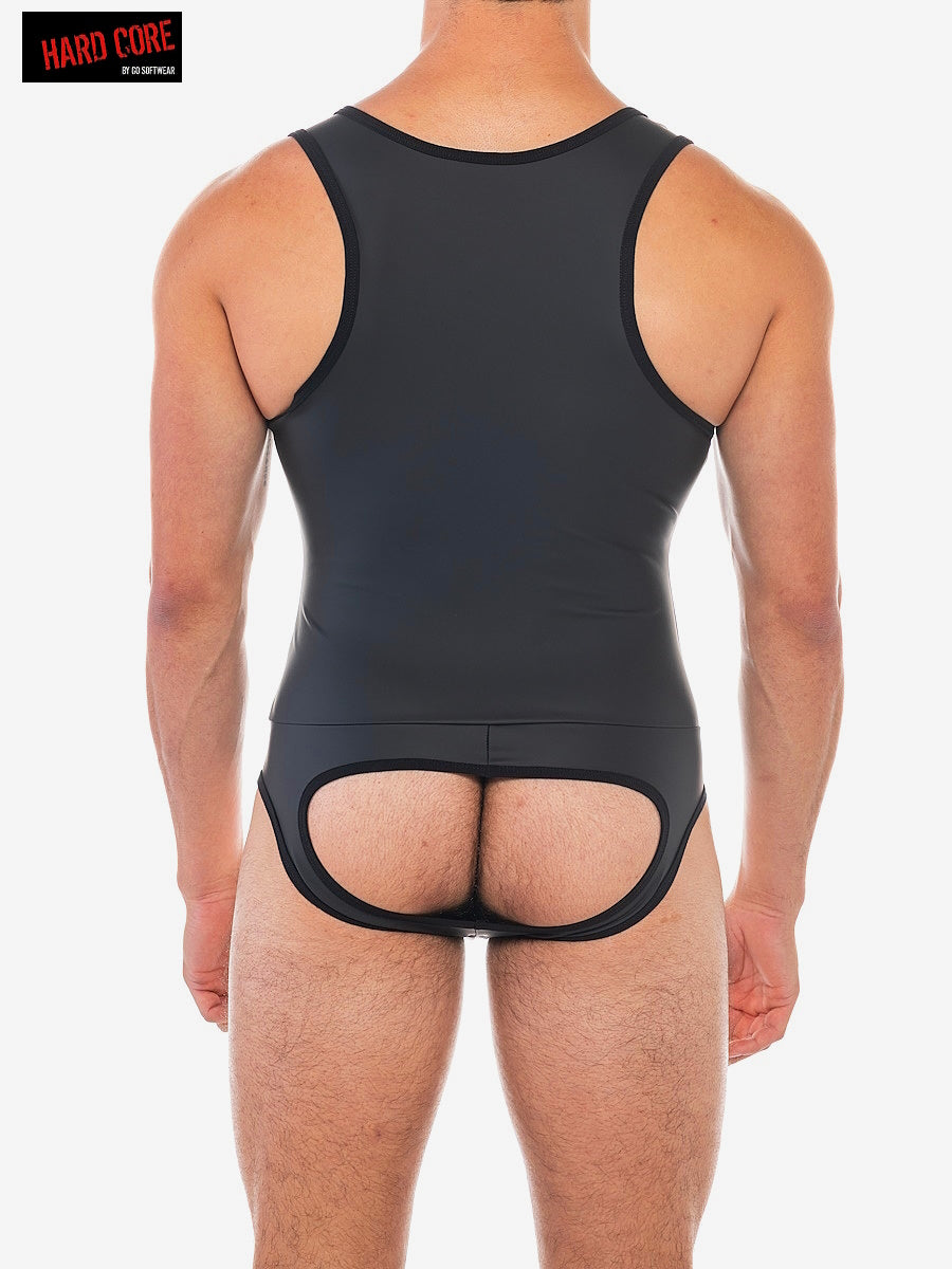 Hard Core 5536 Herren-X-Ringer-Body aus Kunstleder, rückenfrei – Mitternacht