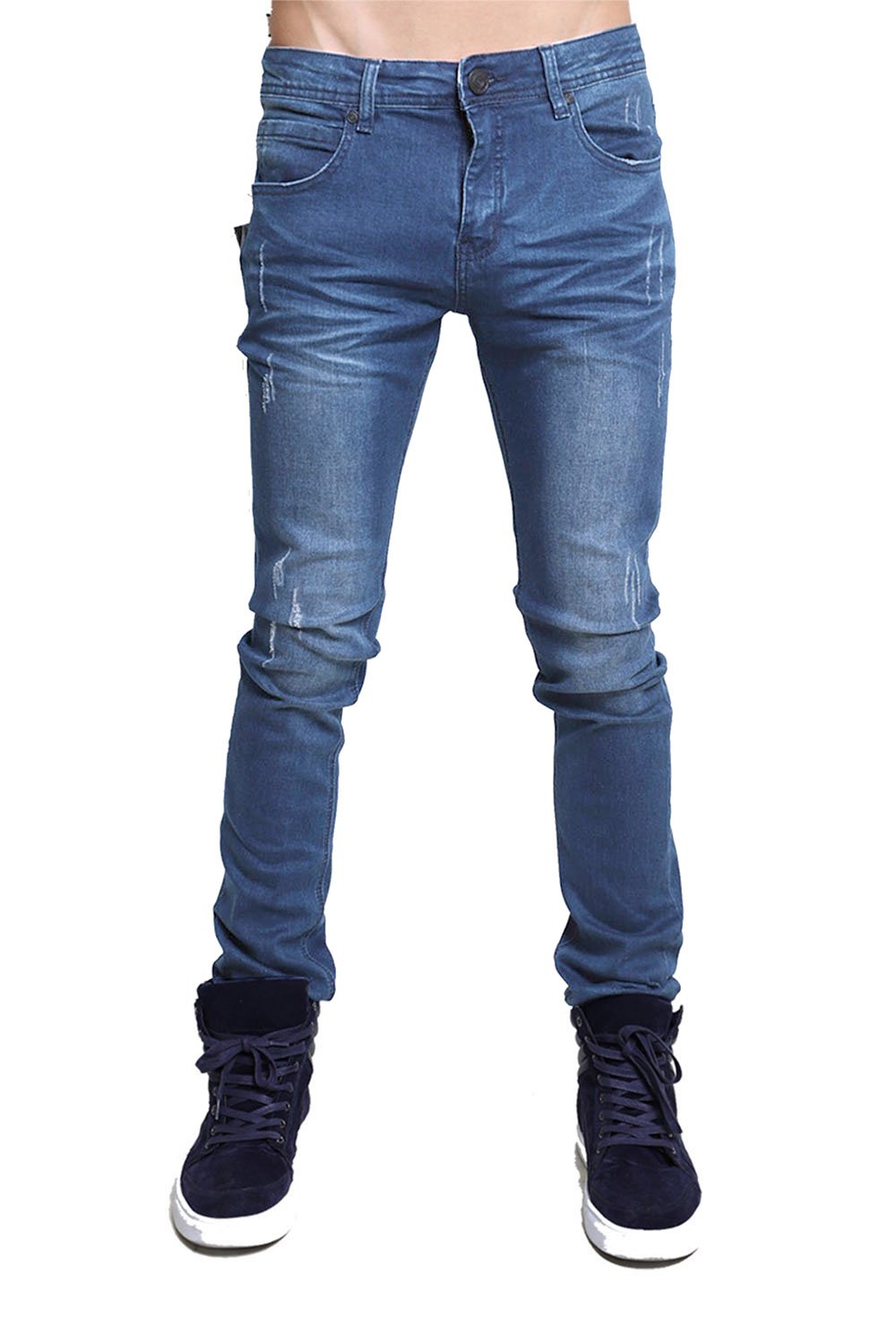 Everyday jean slim fit blue denim jeans with distressed details for casual everyday wear