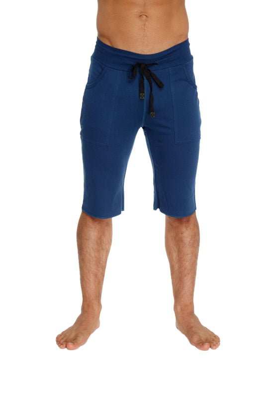 Eco-track short royal blue with black drawstring waistband and side pockets in lightweight athletic fabric for running