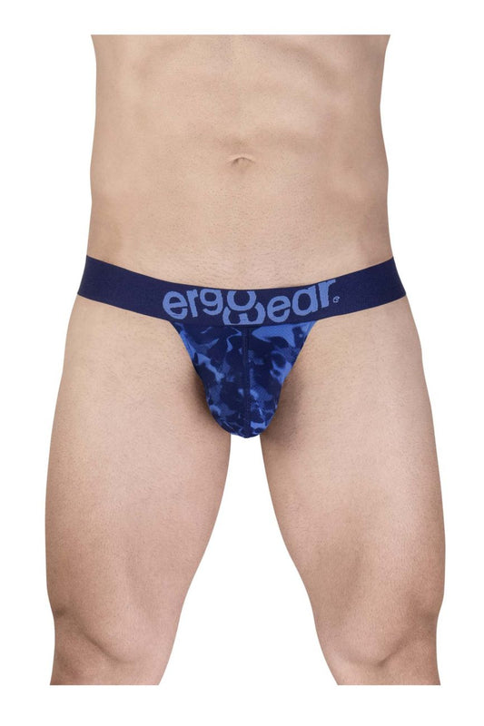 Navy blue camouflage patterned mens briefs with matching ergowear elastic waistband ew1718 max se g-string