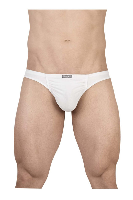White ergoWear ew1734 feel gr8 cotton thongs with a smooth form-fitting design and subtle waistband brand tag