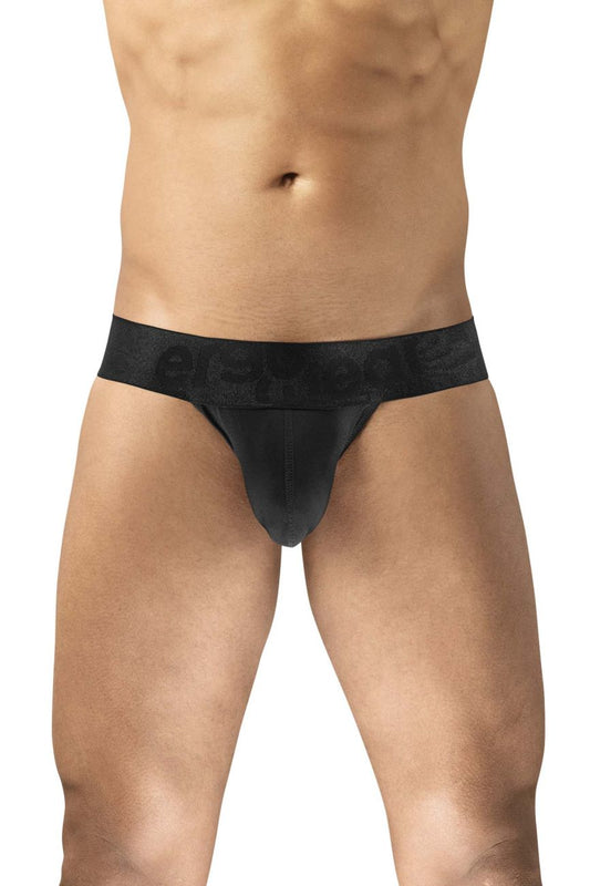 Black ergo wear ew1746 max bold g-string briefs with snug fit and smooth fabric waistband front view