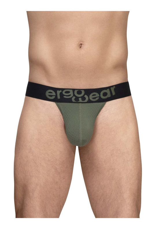 ErgoWear EW1786 MAX FLOW bikini briefs in olive green with black ergonomic waistband featuring gray logo